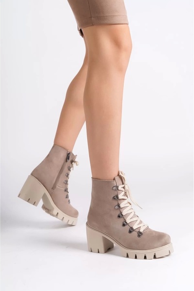 MODE STEP Emma Lace-Up Zippered Orthopedic Sole Heeled Suede Women's Boots Tt...