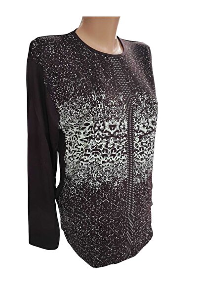 Sel Tekstil New Season Women's Large Size Crew Neck Printed Mother Combed Cotton