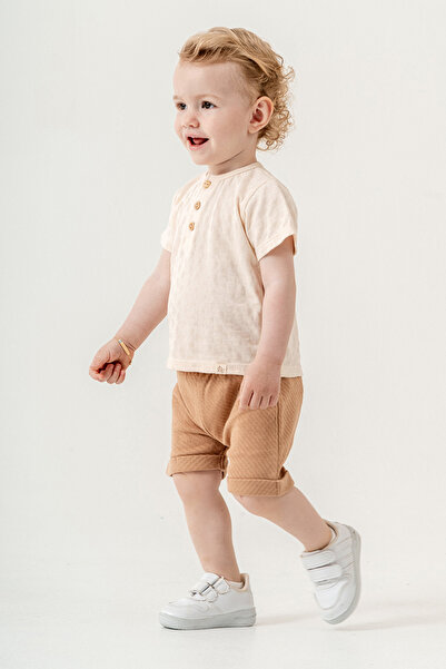 bombe Baby Kids Beige Cotton Shorts 2-Piece Set Trend Fashion Bottom Top Set