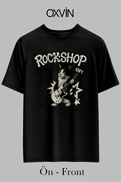 OXVİN ROCK-SHOP Tricou unisex oversize imprimat ROCK ON (MĂRIME LÂNGĂ)