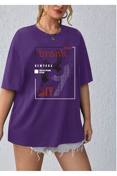 qavnas Μωβ μπλουζάκι Unisex Bronk City με εμπριμέ χαλαρή εφαρμογή