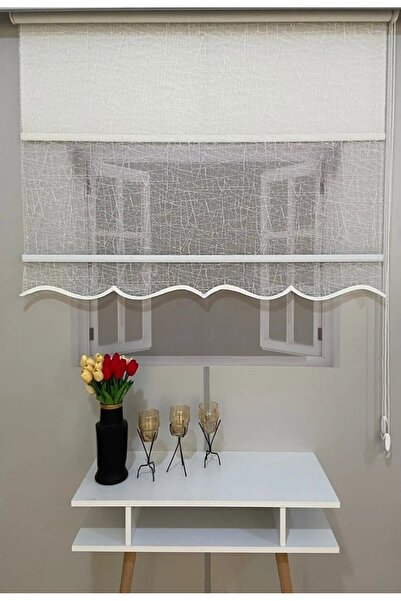 ömer ilhan tül stor perde çifli sistem beyaz örme desenli stor perde