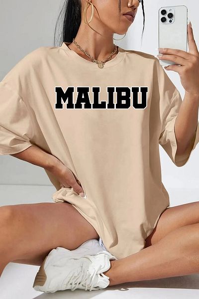 qavnas Μπλουζάκι Unisex Malibu με χαλαρή εφαρμογή μπεζ
