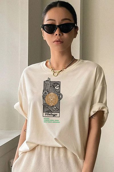 halowear Μπλουζάκι Unisex Vintage με χαλαρή εφαρμογή μπεζ