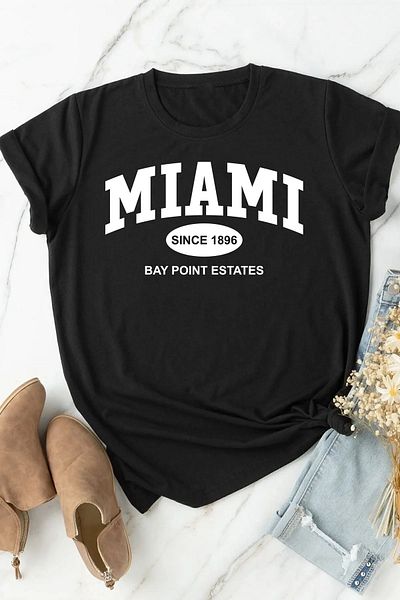 memowear Unisex Miami Printed Relaxed Cut Black T-Shirt