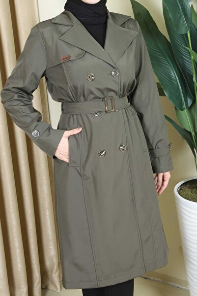 KMKkombin KADIN UZUN ASTARLI KRUVAZE YAKA GENÇ SPOR BÜYÜK BEDEN CEPLİ SU GEÇİRMEZ TRENÇKOT