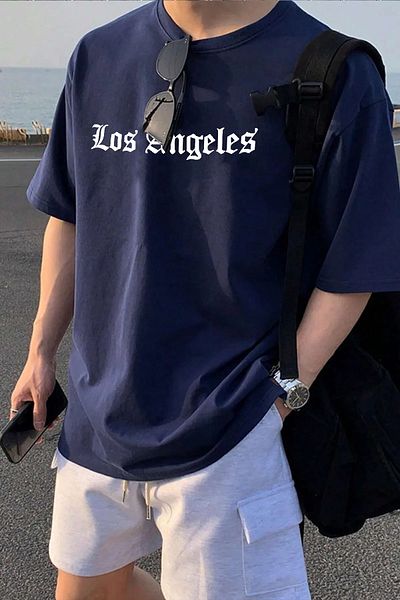 memowear Μπλουζάκι Unisex Los Angeles με εμπριμέ χαλαρή εφαρμογή Navy Blue