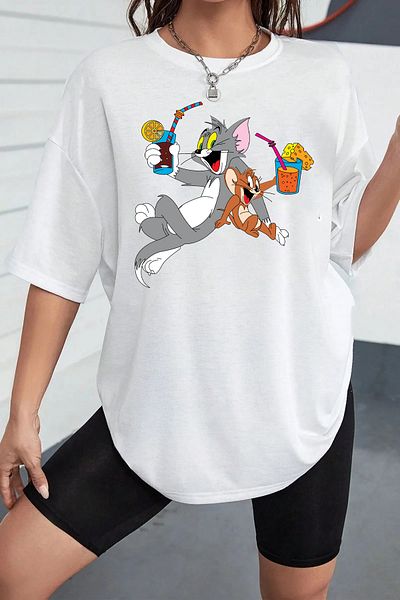 ciwi&life Unisex Λευκό μπλουζάκι με στάμπα Tom and Mickey