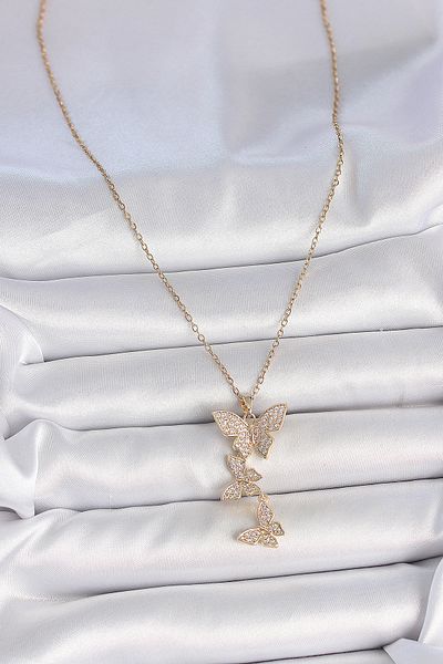 Skygo 316L Steel Gold Color Zircon Stone Hanging Butterfly Model Women's Necklace - Tj-Bko10088
