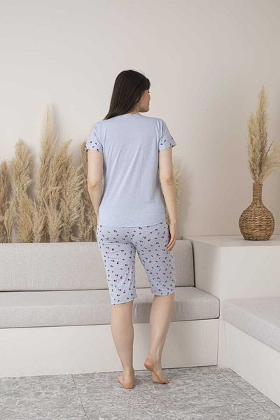 Lio20 Women's Floral Patterned Viscose Short Sleeve Pajamas Capri Set-Gray