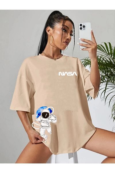 halowear Μπλουζάκι Unisex NASA Astronaut με χαλαρή εφαρμογή μπεζ