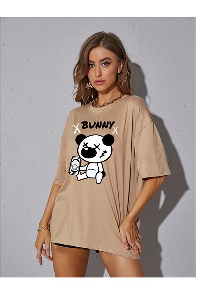 halowear Μπλουζάκι Unisex Bunny με χαλαρή εφαρμογή μπεζ