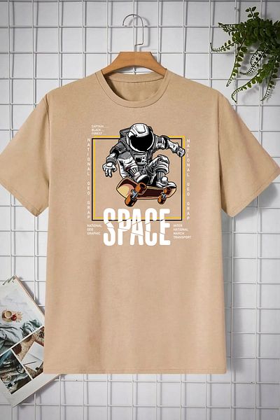 ciwi&life Μπλουζάκι Unisex Space Printed Relaxed Cut Beige T-shirt