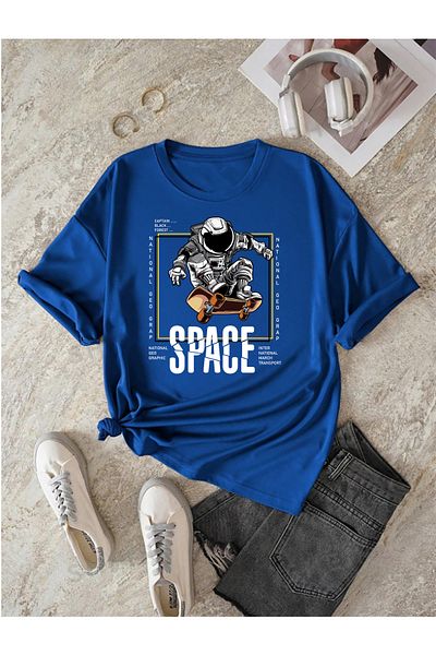 ciwi&life Μπλουζάκι Unisex Space Printed Relaxed Cut Sax-Blue T-shirt