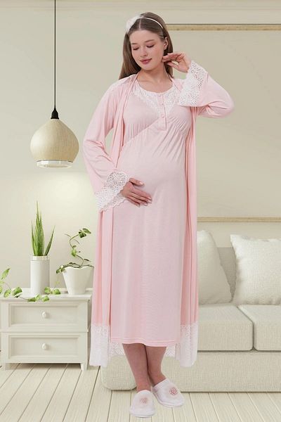Mecit Pijama Maternity Maternity Lace Short Sleeve Dressing Gown Nightgown Set of 2 75% Cotton 25% Viscose
