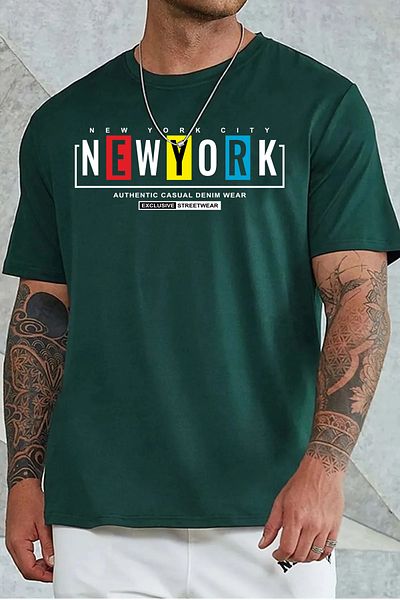 memowear Unisex New York printed Relaxed Cut Πράσινο T-Shirt