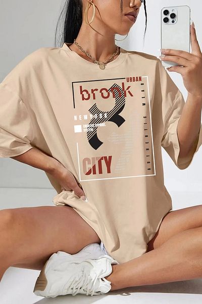 memowear Μπλουζάκι Unisex Bronk City με εμπριμέ χαλαρή εφαρμογή μπεζ