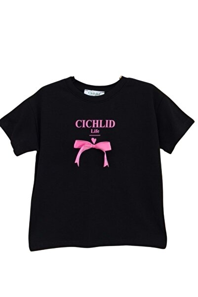 wakawakakidsstore Cichlid Life" Μαύρο μπλουζάκι για κορίτσια με γραμμένο και ...