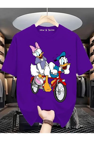 New Shine Μπλουζάκι Daisy Donald Duck on a Bicycle με στάμπα μεγάλου μεγέθους
