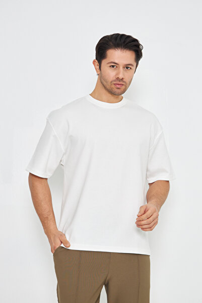 ZİNOX Ανδρικό μπλουζάκι με λαιμόκοψη oversized 2 κλωστών