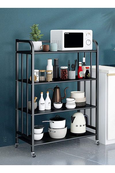 Cady One 4-Tier Iron Kitchen Storage Rack with Wheels , Kitchen Storage and Organization Shelves