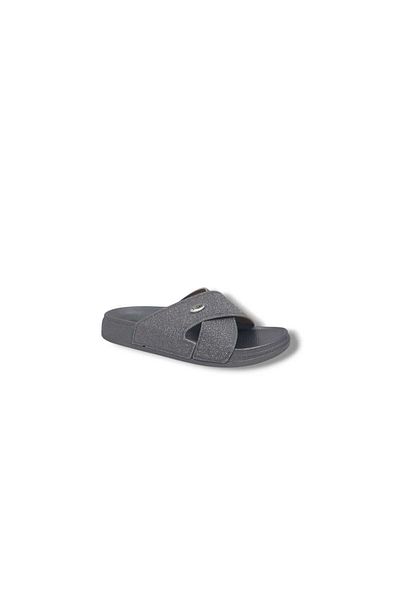 Zerhan Elegance 25 Women's Gray Shimmering Cross Banded Daily Use Slippers