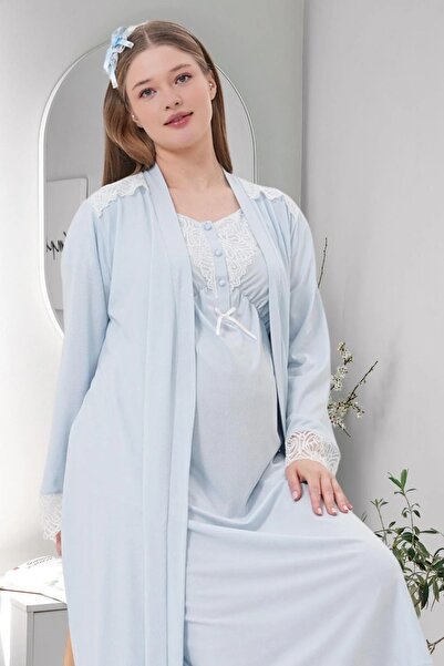 Mecit Pijama Короткий халат з мереживом для вагітних та жінок після пологів, 2 предмети, 75% бавовна, 25% віскоза