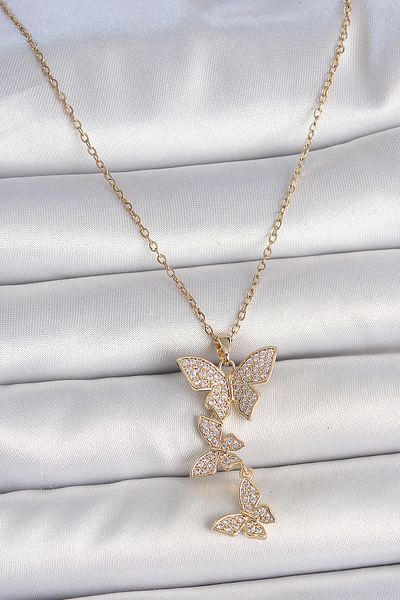 Skygo 316L Steel Gold Color Zircon Stone Hanging Butterfly Model Women's Necklace - Tj-Bko10088