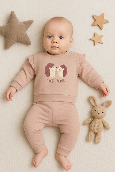 Babydonat Kirpi Nakışlı % 100 Pamuk 2'li Kız Bebek Takım