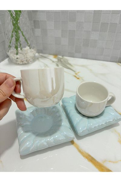 KRD Home Porcelain Pillow Cushion Model Set of 2 Coffee Cups