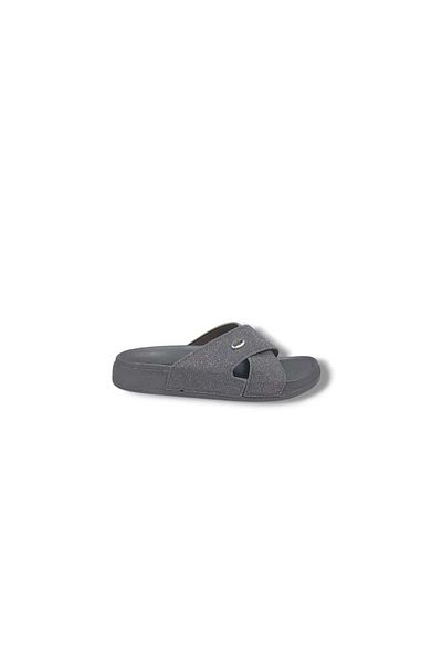 Zerhan Elegance 25 Women's Gray Shimmering Cross Banded Daily Use Slippers