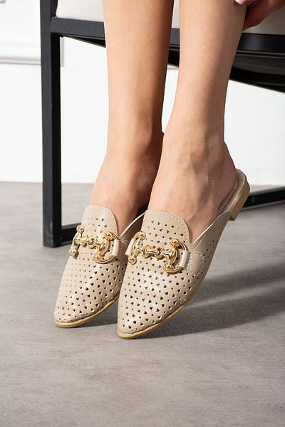Jackers Women's Skin Laser Perforated Buckle Detailed Indoor and Outdoor Slippers