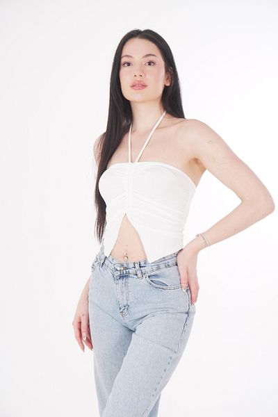 CHAURA Gathered Tie-Up Crop Blouse