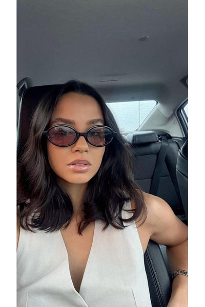 funeyes Miux Purple Glass Black Color Frame Trend Oval Sunglasses