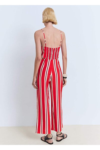 MANGO Woman Çizgili cut-out detaylı tulum