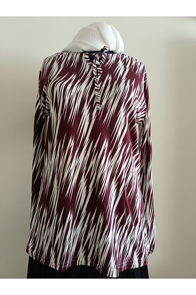 ÖZNUR GÖZÜBEK Women's Clothing Mother's Day Gift Mother's Day Gift Burgundy Striped Long Sleeve Combed Cotton