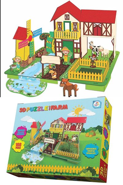 TOYFEST 3D Puzzle Farm - Educational Farm Themed Puzzle and Planting Set (108 Pieces)