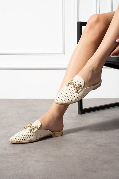 Jackers Women's Skin Laser Perforated Buckle Detailed Indoor and Outdoor Slippers