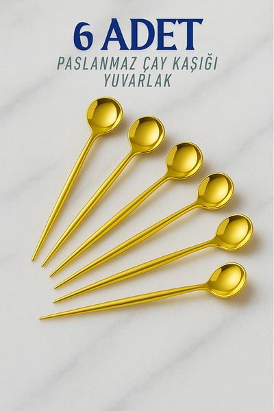 Metsar Home Set of 6 Stainless 18/10 Round Gold Teaspoons - Stainless Tarnish-Free Steel Spoons