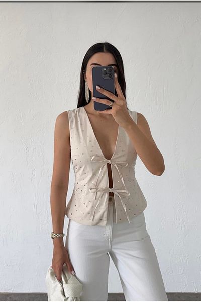 Yaren Moda Women's Stone Cotton Linen Vest