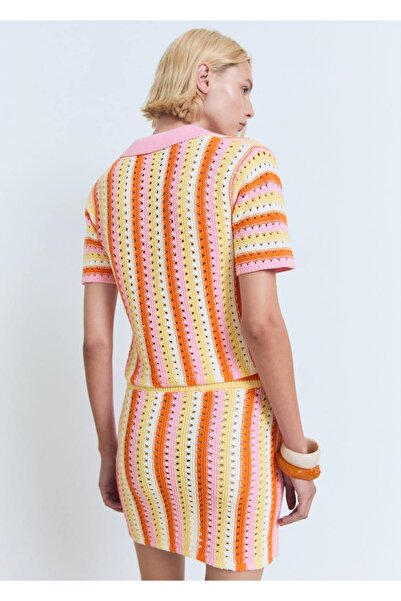 MANGO Woman Çizgili delikli örgü kazak