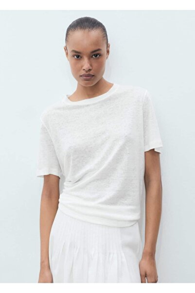 MANGO Woman Kısa kollu keten tişört