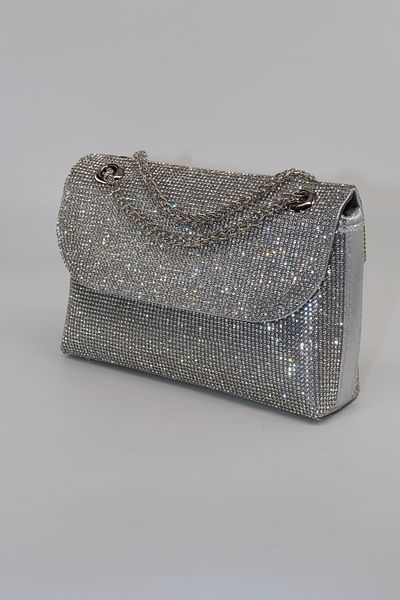 KEEBA Silver Evening Dress Bag with Stones. Wedding Graduation Portfolio Clutch Invitation Bag. Women's Silver Evening Dress Stone Bag