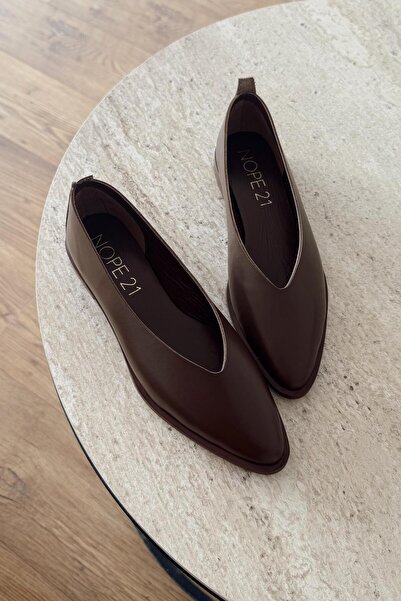 nope21shoess Pure Acı Kahve Hakiki Deri Babet