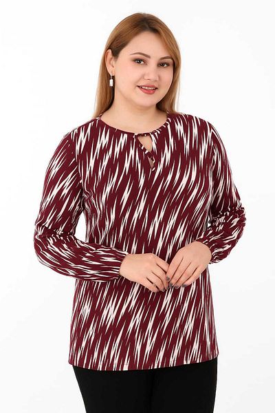 ÖZNUR GÖZÜBEK Women's Clothing Mother's Day Gift Mother's Day Gift Burgundy Striped Long Sleeve Combed Cotton