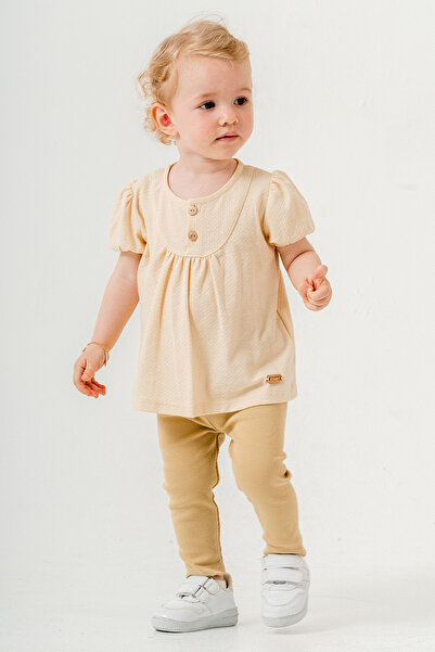 bombe Baby Kids Cream Cotton Tights 2-Piece Set Trend Fashion Bottom Top Set