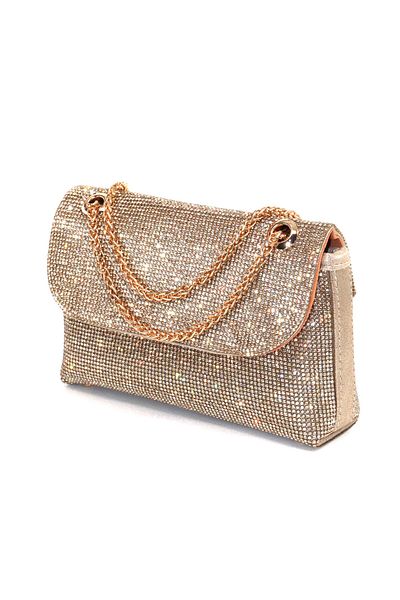 KEEBA Gold Evening Dress Bag with Stones. Women's Gold Evening Dress Stone Bag. Wedding Graduation Portfolio Clutch Invitation Bag