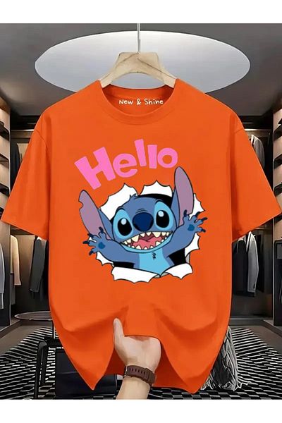 New Shine Hello Stitch Printed Large Size Oversize T-Shirt