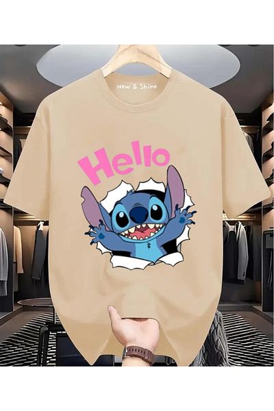 New Shine Hello Stitch Printed Oversize T-Shirt