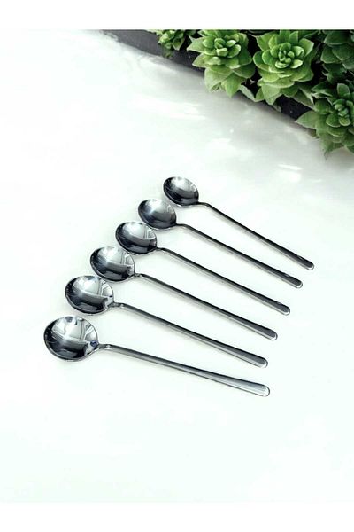 elfnur 6 Pieces Yetkin Destino 18/10 Round Stainless Steel Dessert Ice Cream Cake Spoon